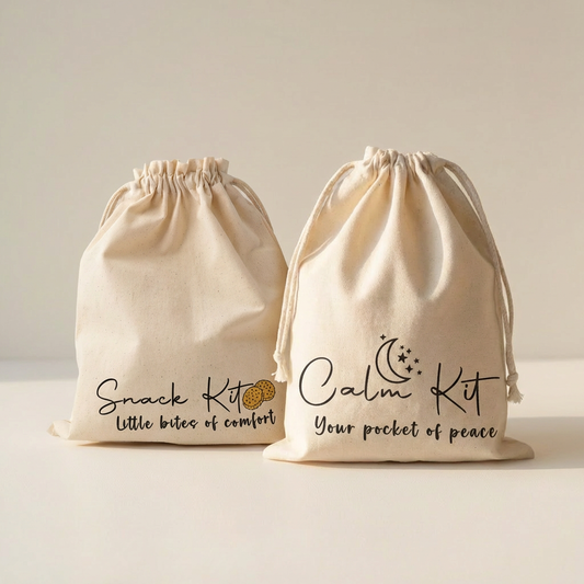 Everyday Balance Set includes two cotton storage pouches – the Calm Kit and the Snack Kit (24 × 29 cm)