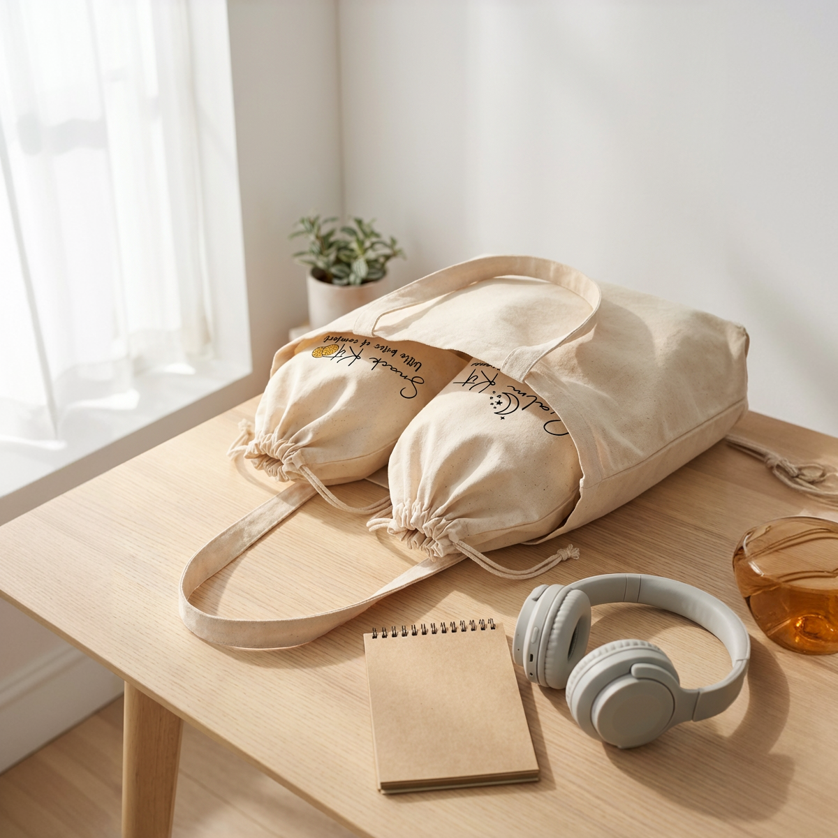 Everyday Balance Set includes two cotton storage pouches – the Calm Kit and the Snack Kit (24 × 29 cm)