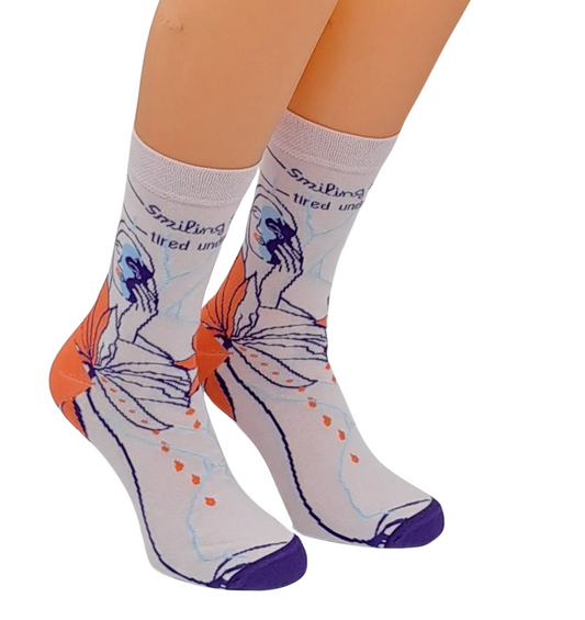 Masking Mode Socks – Smiling Outside, Tired Underneath | Neurodivergent-Inspired Art Socks